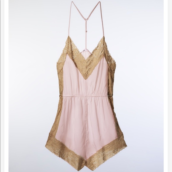 NWT Zara lace gold-pink jump suit small - Picture 3 of 7